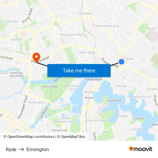 Ryde to Ermington map