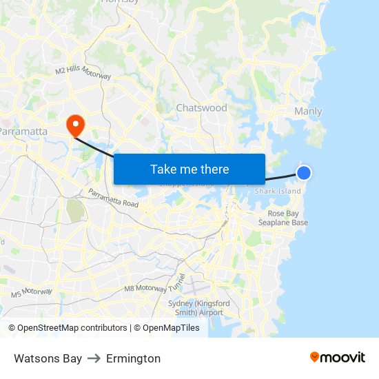 Watsons Bay to Ermington map