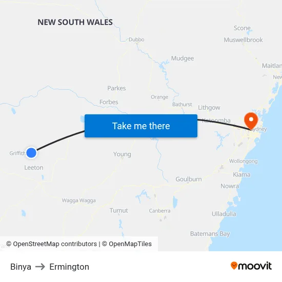 Binya to Ermington map
