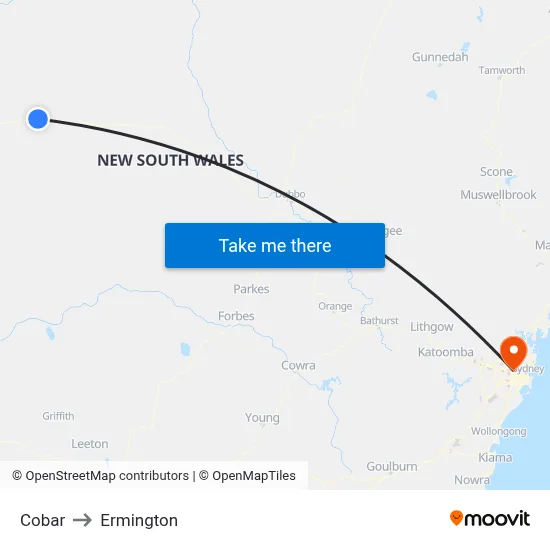 Cobar to Ermington map