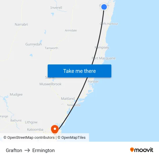 Grafton to Ermington map