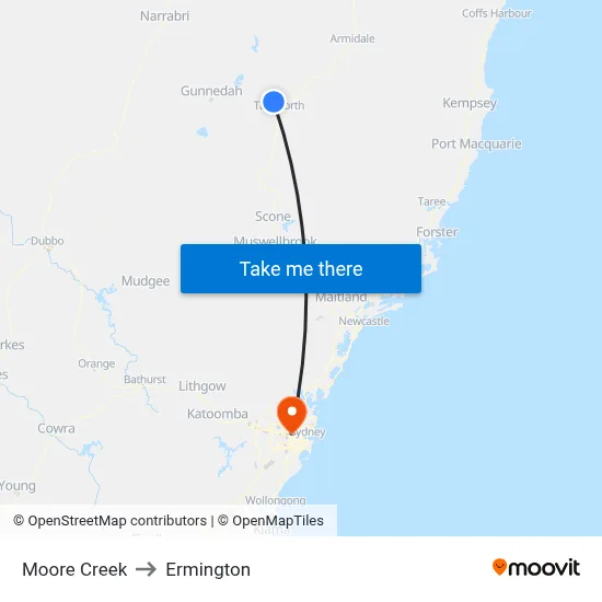 Moore Creek to Ermington map