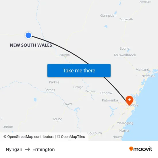 Nyngan to Ermington map