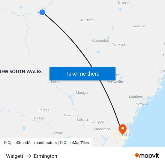 Walgett to Ermington map