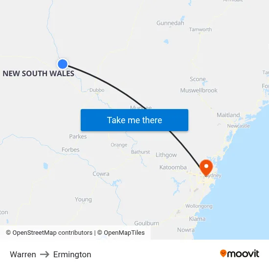 Warren to Ermington map