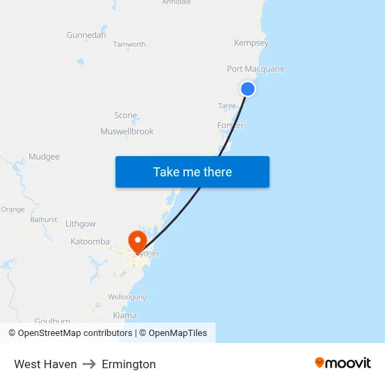 West Haven to Ermington map