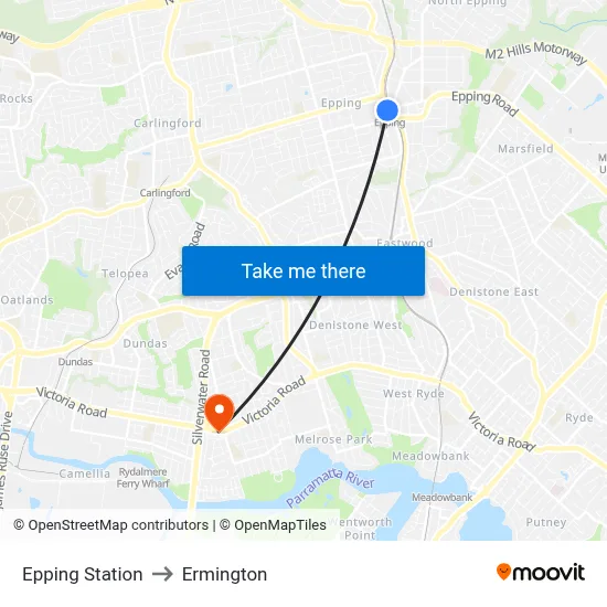 Epping Station to Ermington map