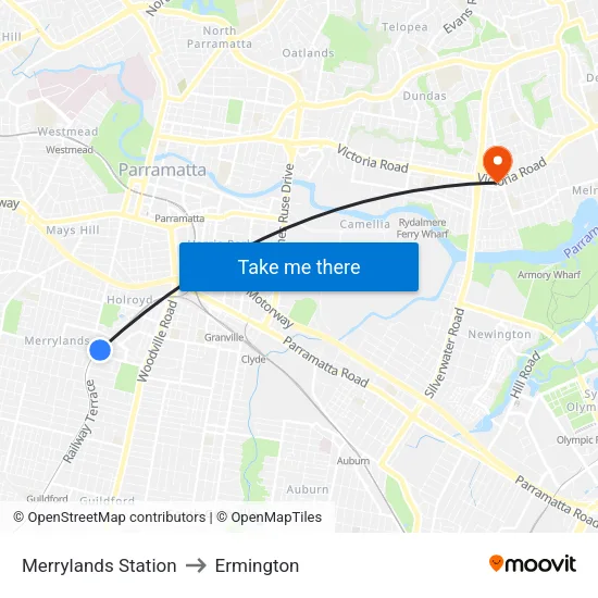 Merrylands Station to Ermington map