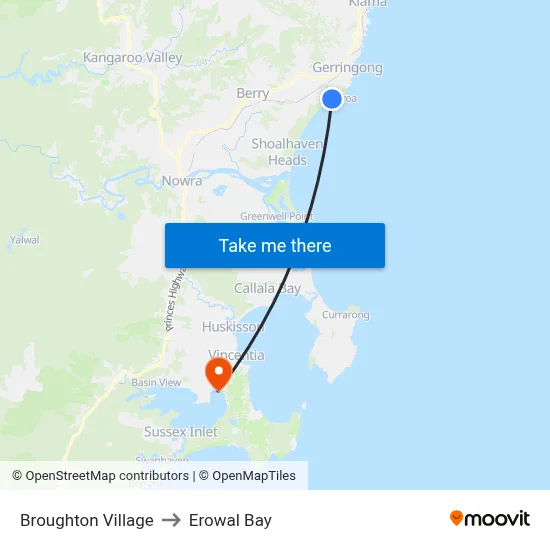 Broughton Village to Erowal Bay map