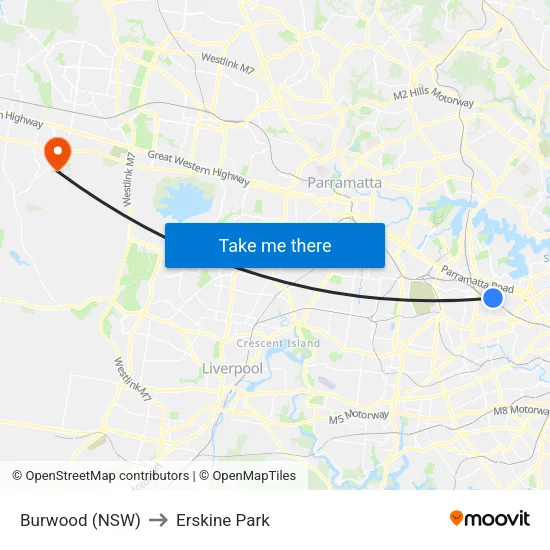 Burwood (NSW) to Erskine Park map