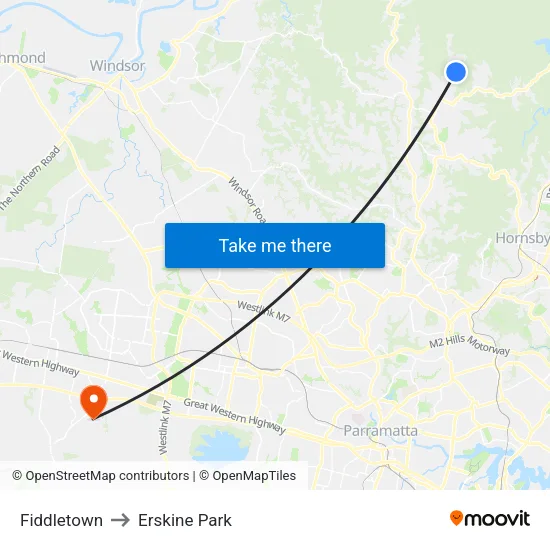Fiddletown to Erskine Park map