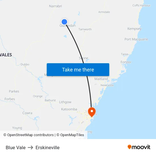 Blue Vale to Erskineville map