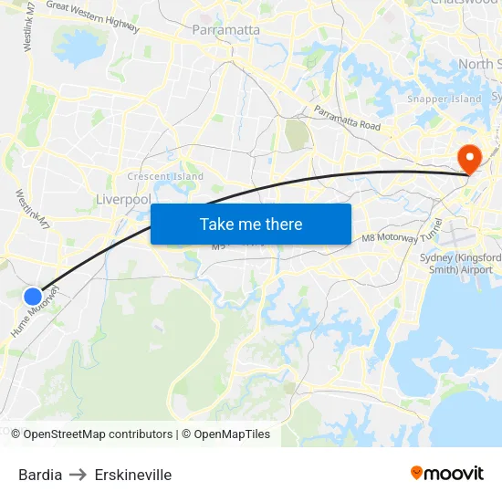 Bardia to Erskineville map