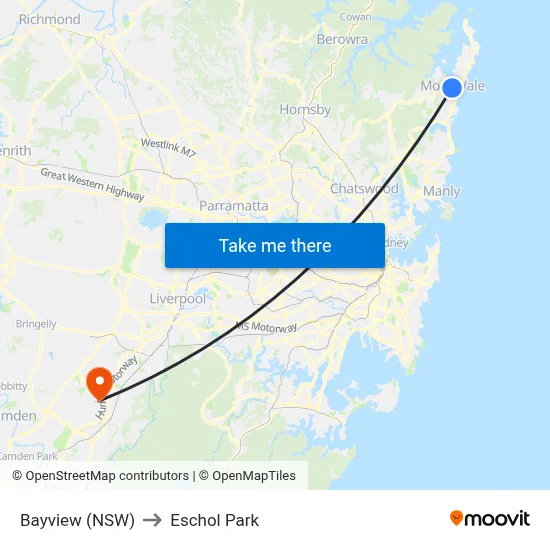 Bayview (NSW) to Eschol Park map