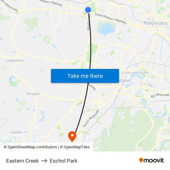 Eastern Creek to Eschol Park map