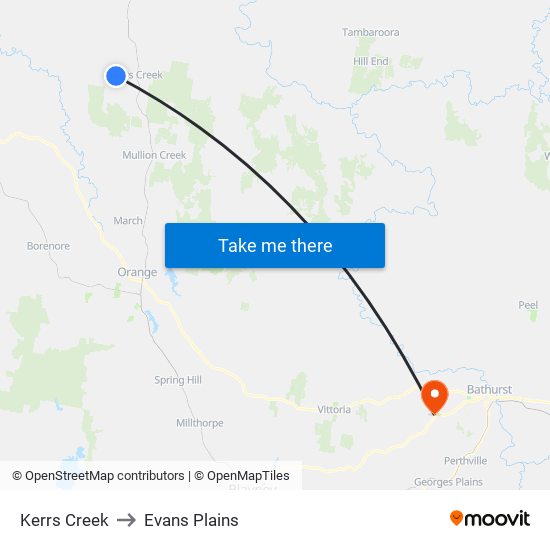 Kerrs Creek to Evans Plains map