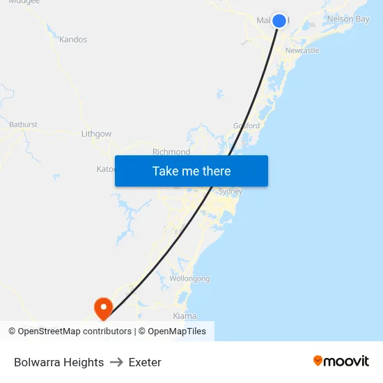 Bolwarra Heights to Exeter map