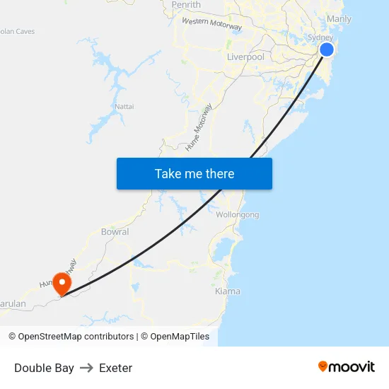 Double Bay to Exeter map