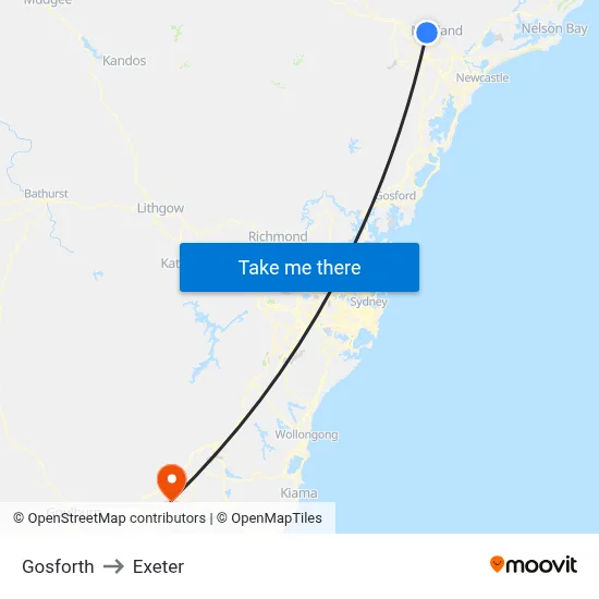 Gosforth to Exeter map