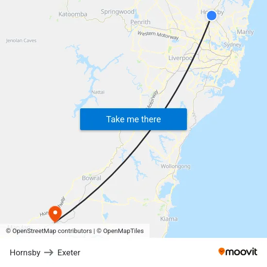 Hornsby to Exeter map