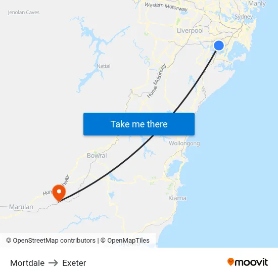 Mortdale to Exeter map