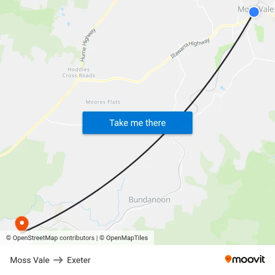 Moss Vale to Exeter map