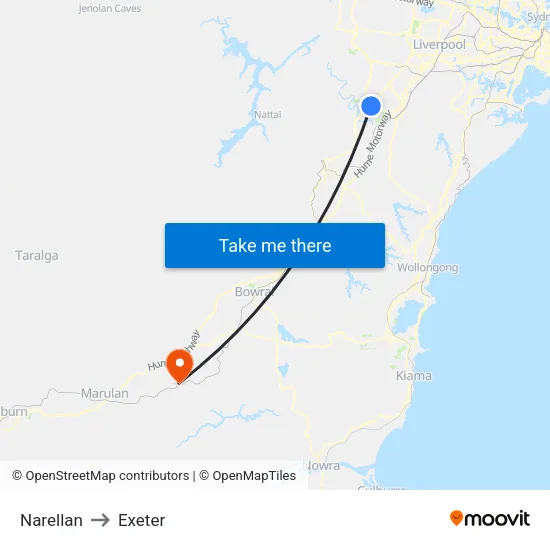 Narellan to Exeter map