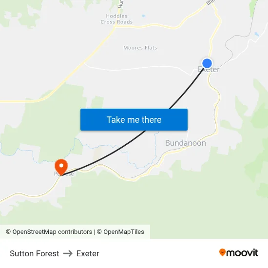 Sutton Forest to Exeter map