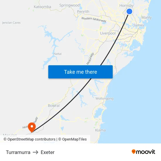 Turramurra to Exeter map