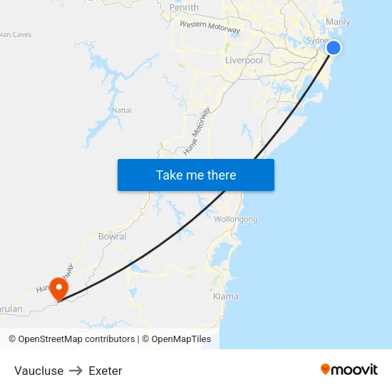 Vaucluse to Exeter map