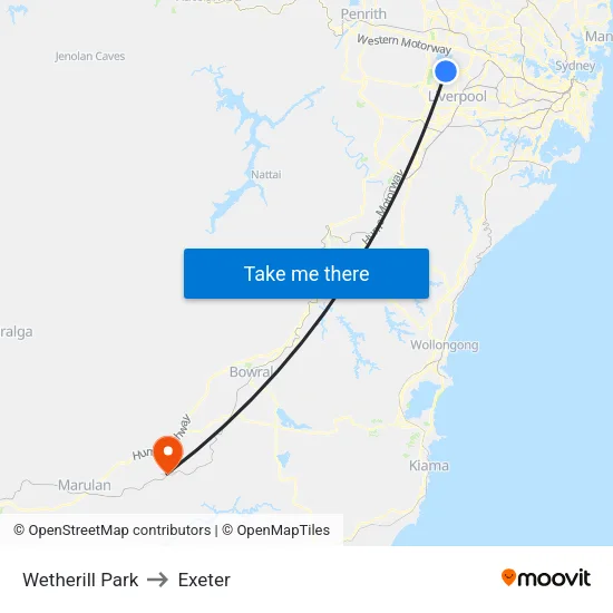 Wetherill Park to Exeter map