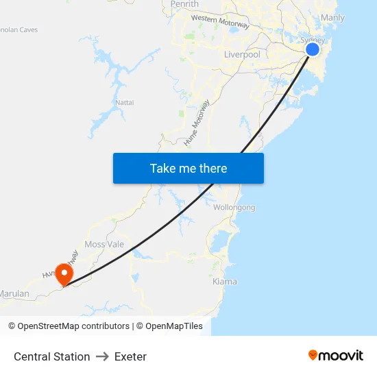Central Station to Exeter map