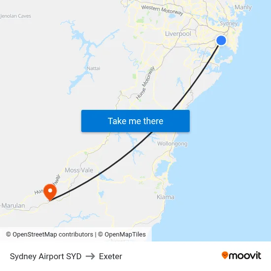 Sydney Airport SYD to Exeter map