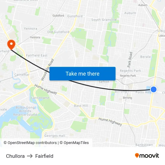 Chullora to Fairfield map