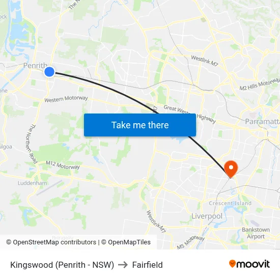 Kingswood (Penrith - NSW) to Fairfield map