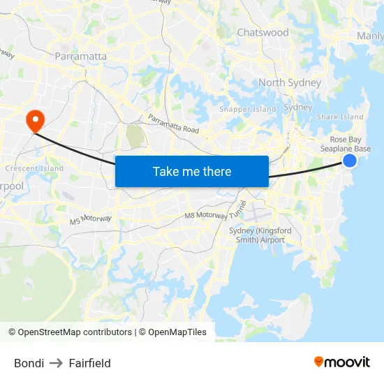 Bondi to Fairfield map