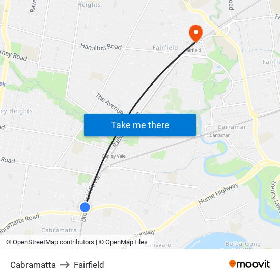 Cabramatta to Fairfield map