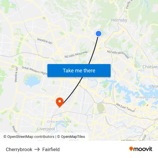 Cherrybrook to Fairfield map