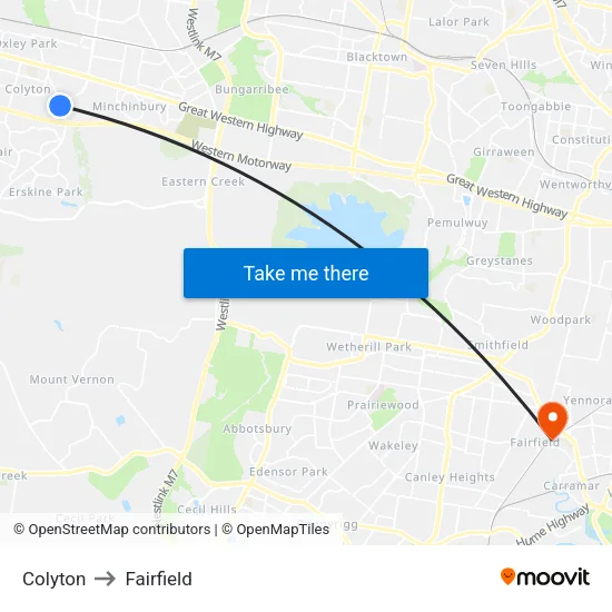 Colyton to Fairfield map