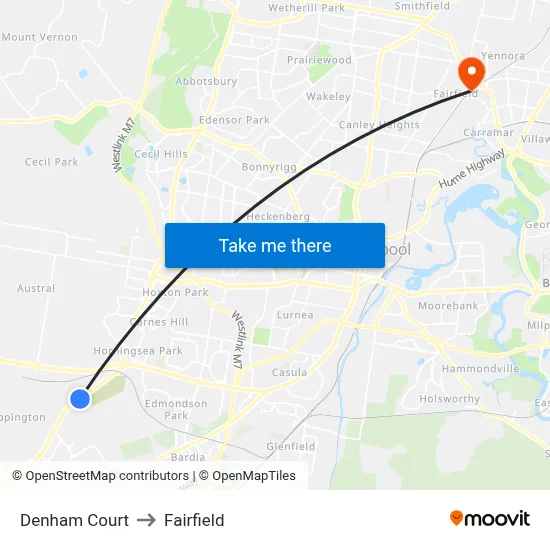 Denham Court to Fairfield map