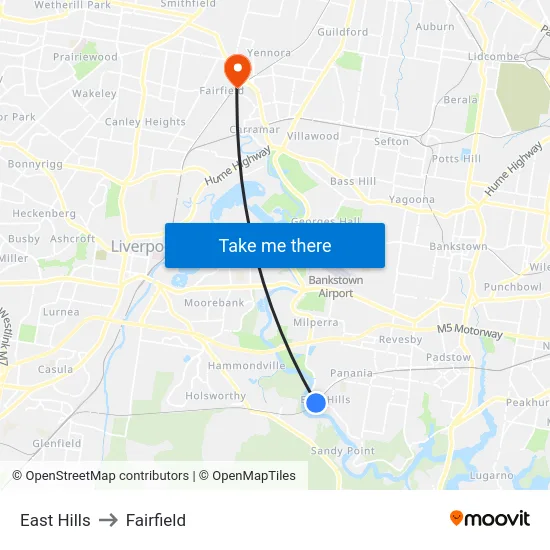 East Hills to Fairfield map