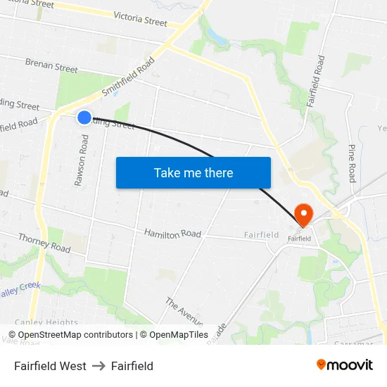 Fairfield West to Fairfield map