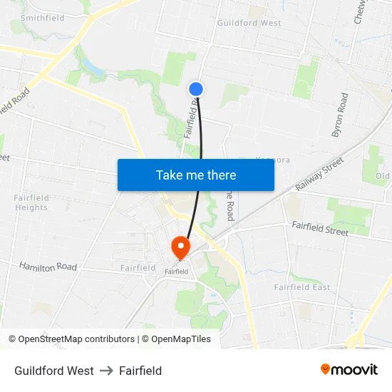 Guildford West to Fairfield map
