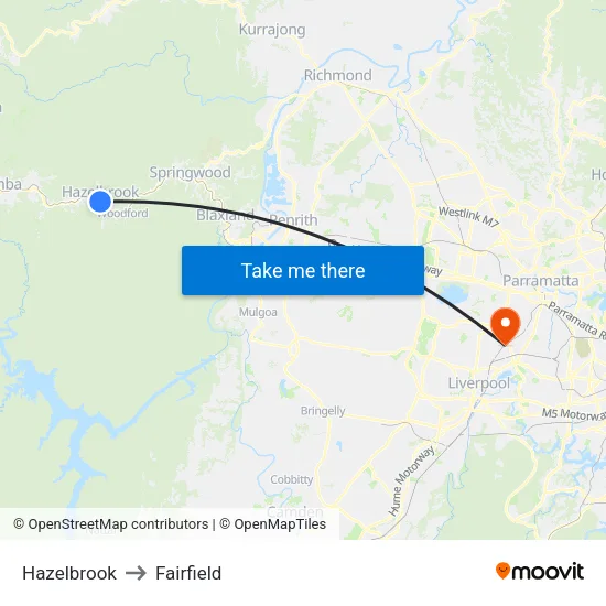 Hazelbrook to Fairfield map