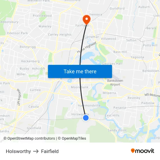 Holsworthy to Fairfield map