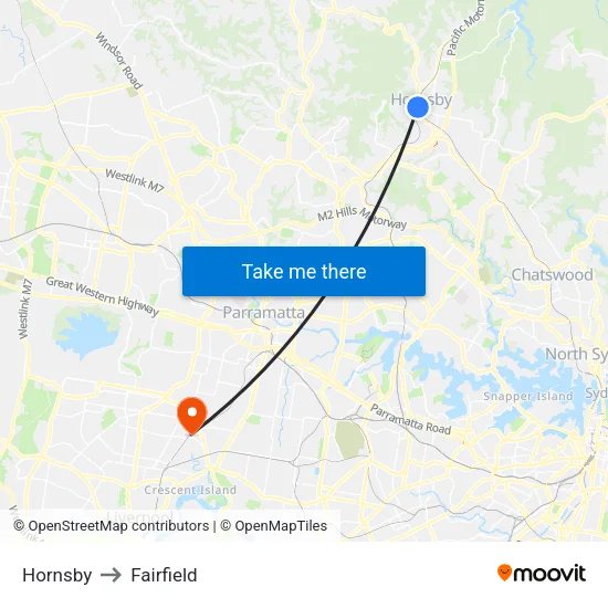 Hornsby to Fairfield map
