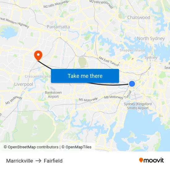 Marrickville to Fairfield map