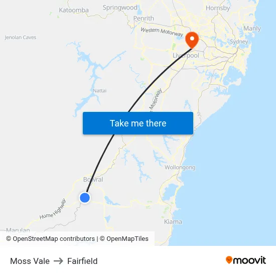 Moss Vale to Fairfield map