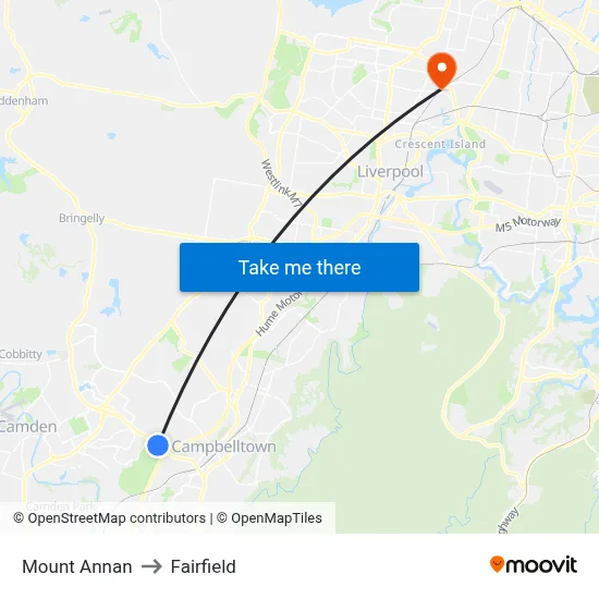 Mount Annan to Fairfield map