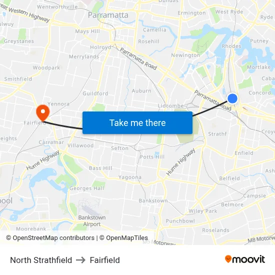 North Strathfield to Fairfield map